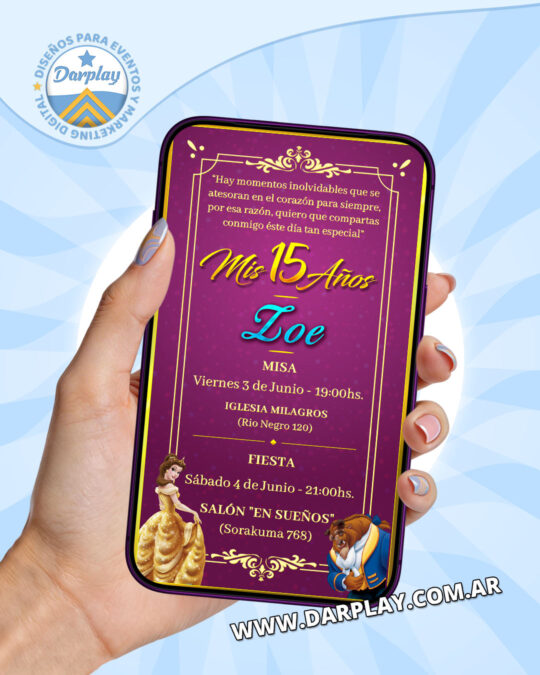 Invitación Digital 15 Años La Bella y la Bestia
