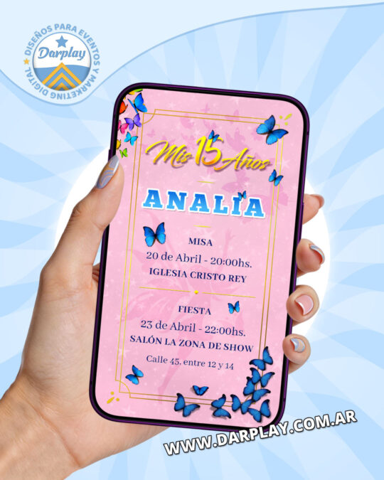 Invitación Digital 15 Años Mariposas Azules