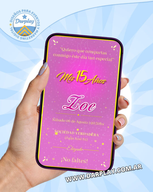 Invitación Digital 15 Años Rosa Dorado