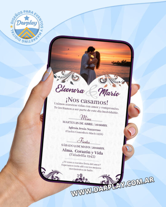 Invitación Digital Boda con Foto Ciruela
