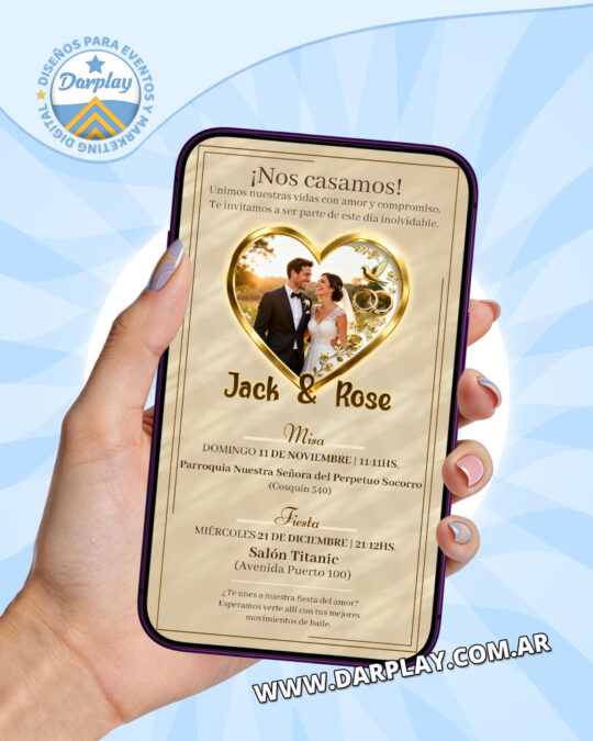 Invitación Digital Boda con Foto Corazón