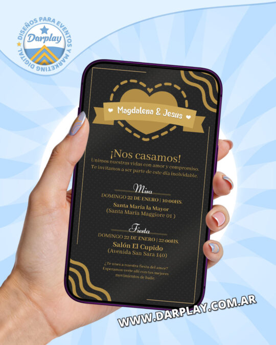 Invitación Digital Boda Oscuro Dorado