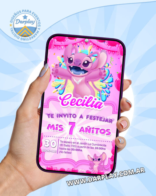 Invitación Digital de Angel (Stitch Rosa)