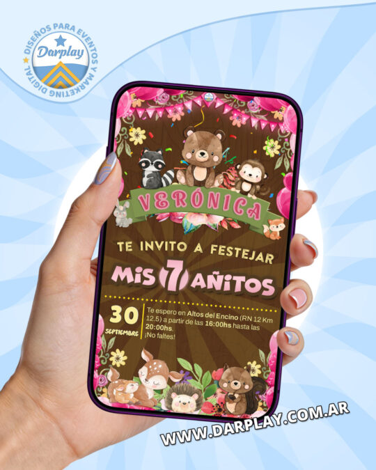 Invitación Digital Animales del Bosque para Niña