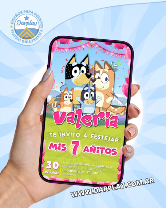 Invitación Digital Bluey para Niña