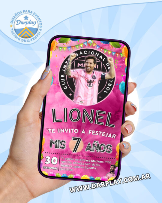 Invitación Digital Messi Inter Miami Rosa