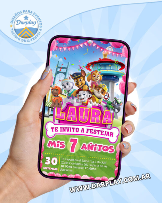 Invitación Digital Paw Patrol para Niña