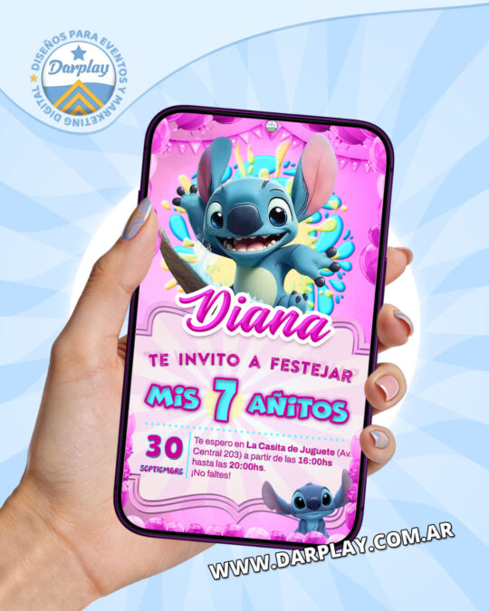 Invitación Digital Stitch para Niña