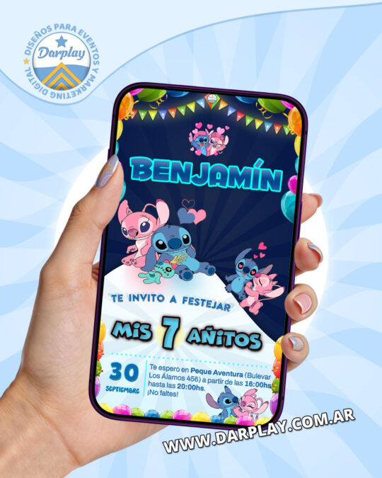 Invitación Digital Stitch y Angel Juntos
